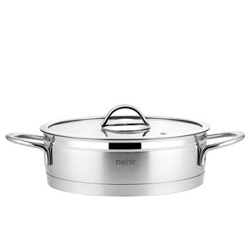 Nehir Silver Mat Trend 24 cm Sığ Kısa Çelik Tencere