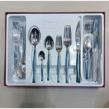 Nehir Zarif Premium Sedef Kaplamalı 36 Parça Renkli 6 Kişilik Çatal Kaşık Takımı