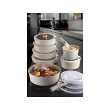Neoflam Fika Alüminyum Döküm Cam Kapaklı Full Set 30 Parça Krem Tencere Seti