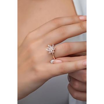 Nereze 925 Ayar Ayarlanabilir Beyaz Taşlı Lotus Çiçeği Gümüş Yüzük