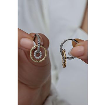 Nereze 925 Ayar Çift Renk Halka Sallantılı Tamtur Kadın Gümüş Küpe