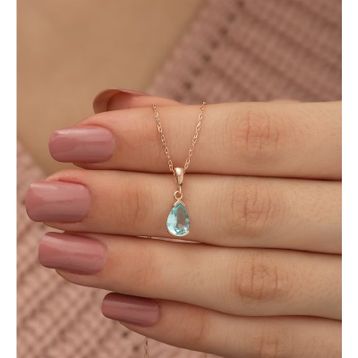 Nereze 925 Ayar Damla Aquamarin Taşlı Kadın Gümüş Kolye