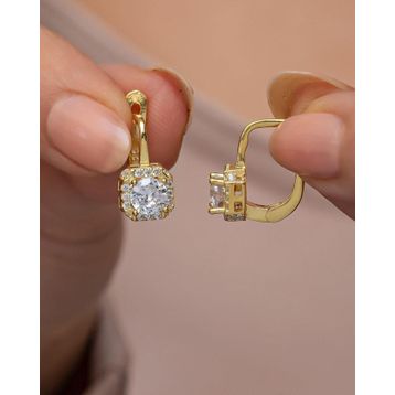 Nereze 925 Ayar Gold Kaplama J Model Kare Tektaş Kadın Gümüş Küpe