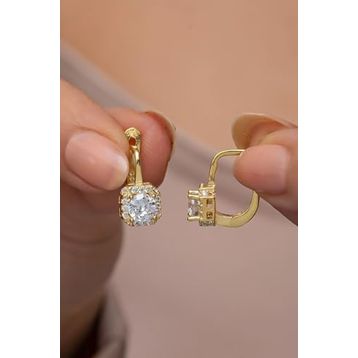 Nereze 925 Ayar Gold Kaplama J Model Kare Tektaş Kadın Gümüş Küpe