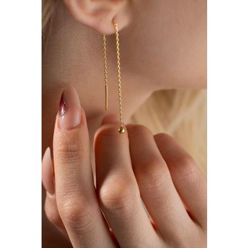 Nereze 925 Ayar Gold Kaplama Minik Toplu Zincir Kadın Gümüş Küpe