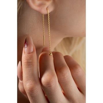 Nereze 925 Ayar Gold Kaplama Minik Toplu Zincir Kadın Gümüş Küpe