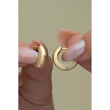 Nereze 925 Ayar Gold Kaplama Taşsız 15 mm Gümüş Halka Küpe