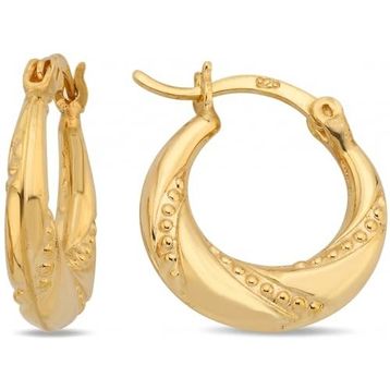 Nereze 925 Ayar Gold Kaplama Taşsız Noktalı Şarnel Kadın Gümüş Küpe