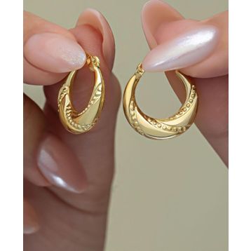 Nereze 925 Ayar Gold Kaplama Taşsız Noktalı Şarnel Kadın Gümüş Küpe