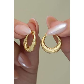 Nereze 925 Ayar Gold Kaplama Taşsız Noktalı Şarnel Kadın Gümüş Küpe