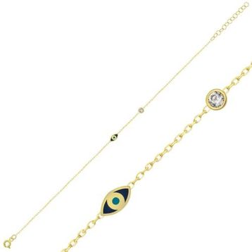 Nereze 925 Ayar Gold Kaplama Tektaş Detay Minimal Göz Gümüş Bileklik