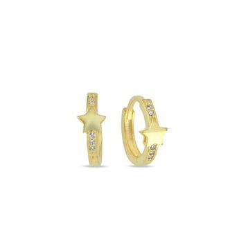 Nereze 925 Ayar Gold Kaplama Yıldız Detay 15 mm Halka Kadın Gümüş Küpe