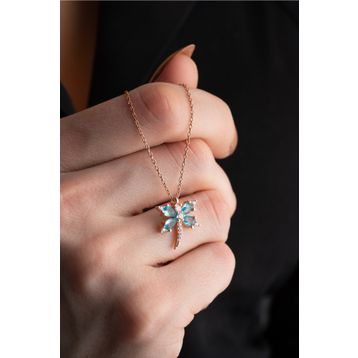 Nereze 925 Ayar Gümüş Aquamarin Taşlı Yusufcuk Model Şans Kolye