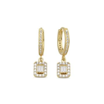 Nereze 925 Ayar Gümüş Gold 10 mm Halka Sallantılı Baget Taşlı Küpe