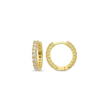 Nereze 925 Ayar Gümüş Gold Kaplama 15 mm Zirkon Taşlı Tamtur Küpe