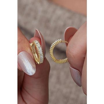 Nereze 925 Ayar Gümüş Gold Kaplama Baget Taşlı 15 mm Tamtur Küpe