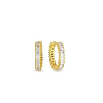 Nereze 925 Ayar Gümüş Gold Kaplama Baget Taşlı 15 mm Tamtur Küpe