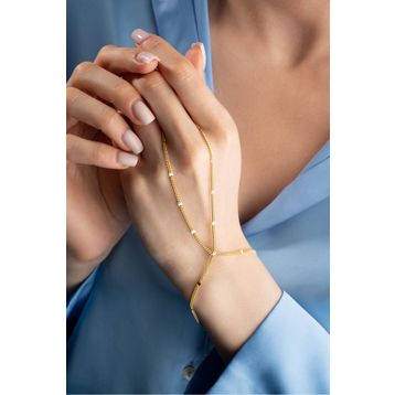 Nereze 925 Ayar Gümüş Gold Kaplama Küp Zincirli Model Şahmeran Bileklik