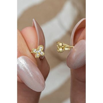 Nereze 925 Ayar Gümüş Gold Kaplama Minik Kelebek Küpe