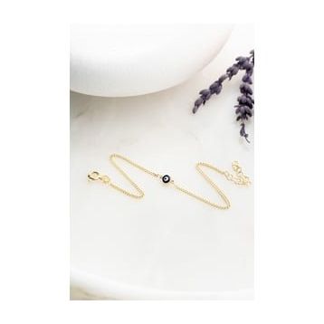 Nereze 925 Ayar Gümüş Gold Kaplama Minik Nazar Bileklik