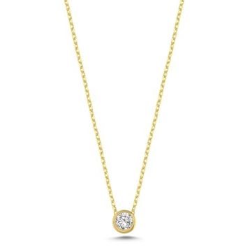 Nereze 925 Ayar Gümüş Gold Kaplama Minimal 5 mm Tektaş Kolye