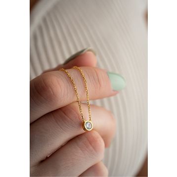 Nereze 925 Ayar Gümüş Gold Kaplama Minimal 5 mm Tektaş Kolye