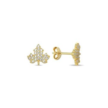 Nereze 925 Ayar Gümüş Gold Kaplama Minimal Çınar Yaprağı Küpe