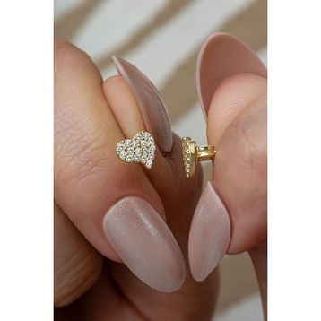 Nereze 925 Ayar Gümüş Gold Kaplama Minimal Kalp Küpe