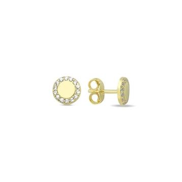 Nereze 925 Ayar Gümüş Gold Kaplama Minimal Zirkon Taşlı Yuvarlak Küpe