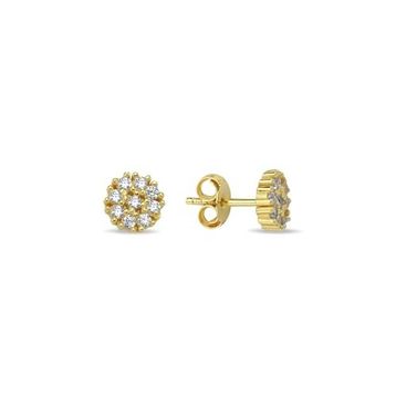 Nereze 925 Ayar Gümüş Gold Kaplama Minimal Zirkon Taşlı Yuvarlak Küpe