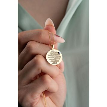 Nereze 925 Ayar Gümüş Gold Kaplama Plaka Ayetel Kürsi Kolye