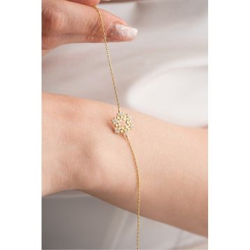 Nereze 925 Ayar Gümüş Gold Kartanesi Tasarım Bileklik
