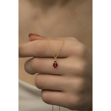 Nereze 925 Ayar Gümüş Gold Minik Uğur Böceği Kolye
