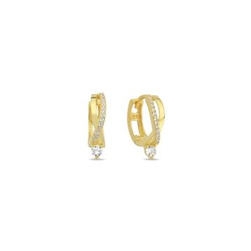 Nereze 925 Ayar Gümüş Gold Tektaş Örgü Model Küpe