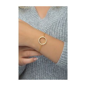 Nereze 925 Ayar Gümüş Gold Zirkon Taşlı Çeyreklik Bileklik
