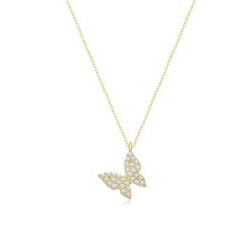 Nereze 925 Ayar Gümüş Gold Zirkon Taşlı Minik Kelebek Kadın Kolye