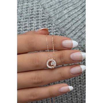Nereze 925 Ayar Gümüş Halka Tasarım Hareketli Tektaş Model Kadın Kolye