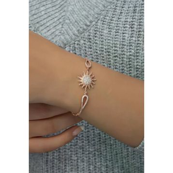 Nereze 925 Ayar Gümüş Kelepçe Model Zirkon Taşlı Güneş Model Bileklik