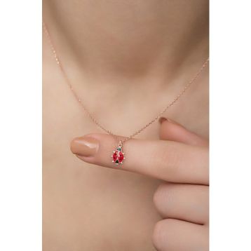 Nereze 925 Ayar Gümüş Kırmızı Mineli Minik Uğur Böceği Kolye