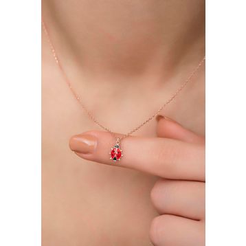 Nereze 925 Ayar Gümüş Kırmızı Mineli Minik Uğur Böceği Kolye