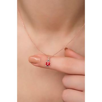 Nereze 925 Ayar Gümüş Kırmızı Mineli Minik Uğur Böceği Kolye