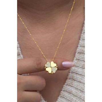 Nereze 925 Ayar Gümüş Mıknatıslı Ayrılabilir Gold Yonca Kadın Kolye