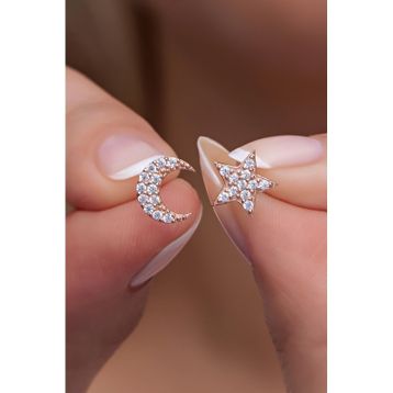 Nereze 925 Ayar Gümüş Minik Ay Yıldız Model Küpe