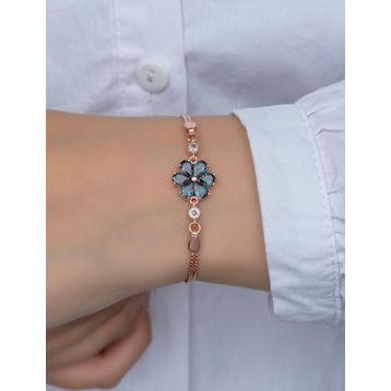 Nereze 925 Ayar Gümüş Mistik Topaz Taşlı 6 Yaprak Çiçek Bileklik