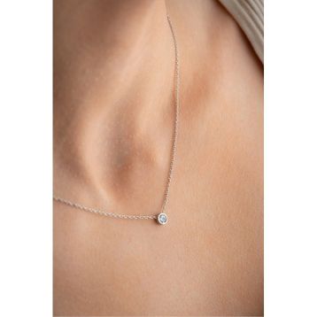 Nereze 925 Ayar Gümüş Rodyum Kaplama Minimal 5 mm Tektaş Kolye