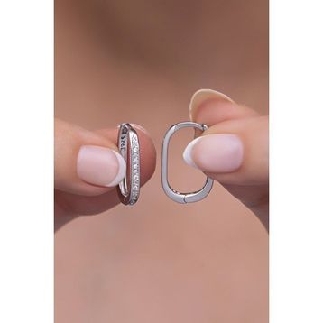 Nereze 925 Ayar Gümüş Rodyumlu Zirkon Taşlı U Model Tasarım Küpe