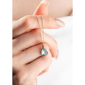 Nereze 925 Ayar Gümüş Rose Aquamarin Damla Tektaş Kolye