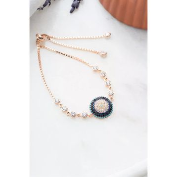 Nereze 925 Ayar Gümüş Rose Ayarlanabilir Asansörlü Nazar Bileklik