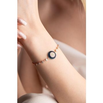 Nereze 925 Ayar Gümüş Rose Ayarlanabilir Asansörlü Nazar Bileklik
