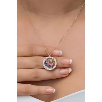 Nereze 925 Ayar Gümüş Rose Daire Tasarım Uçuşan Kelebek Kolye
